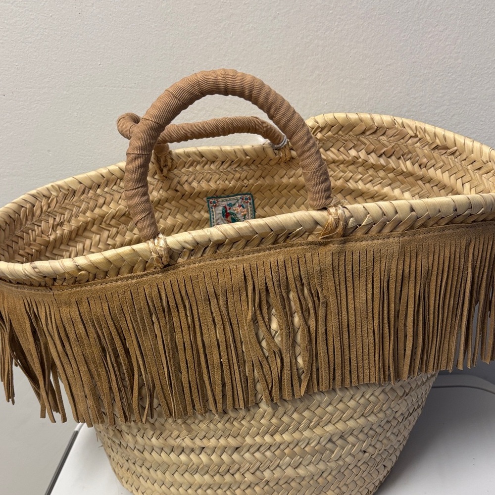 Johnny Was Tan Woven Basket with Fringe - Picture 8 of 8